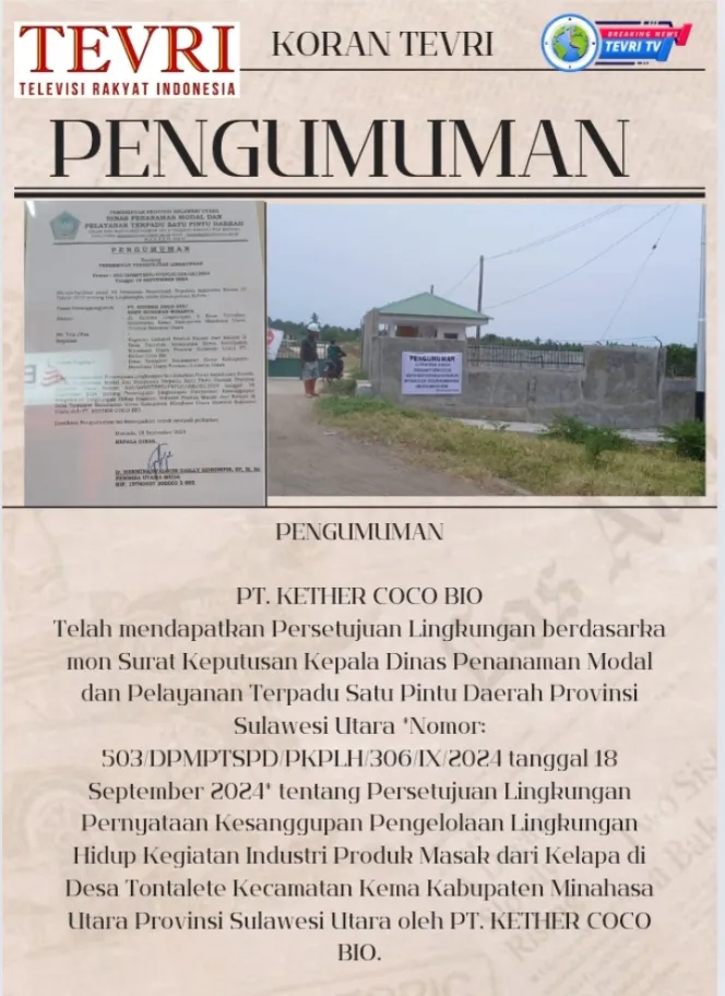 Kegiatan Industri Kelapa PT. KETHER COCO BIO di Minahasa Utara
